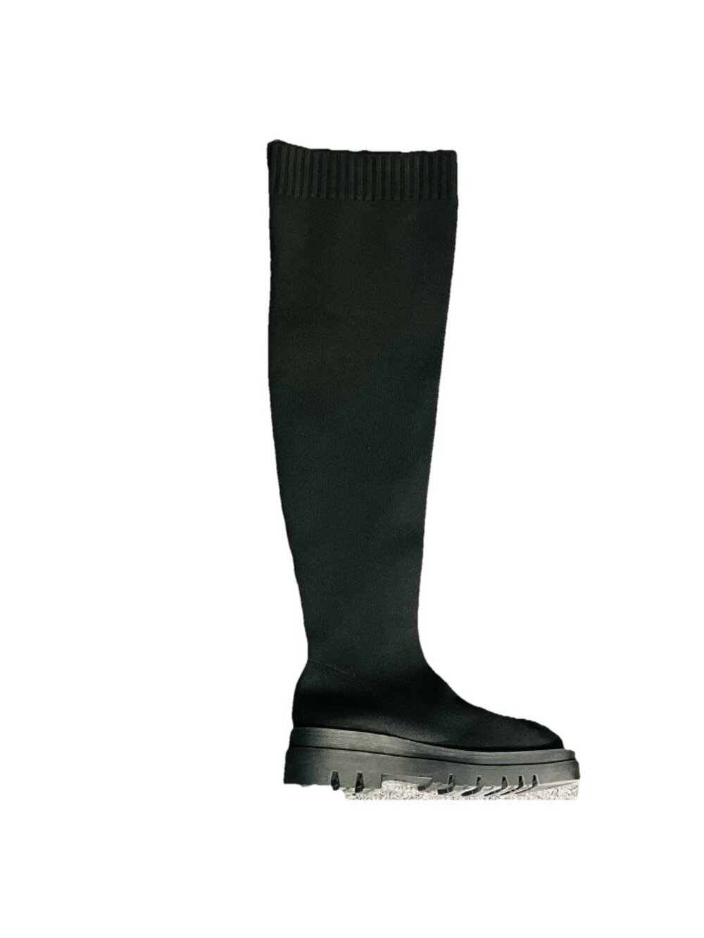 Cuccoo Boots Women 6.5 Black Over The Knee Stretch Sock Chunky Lug Platform Sole